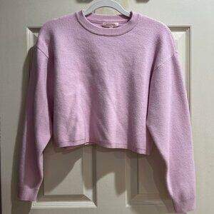 Women cropped long sleeve crew neck sweater